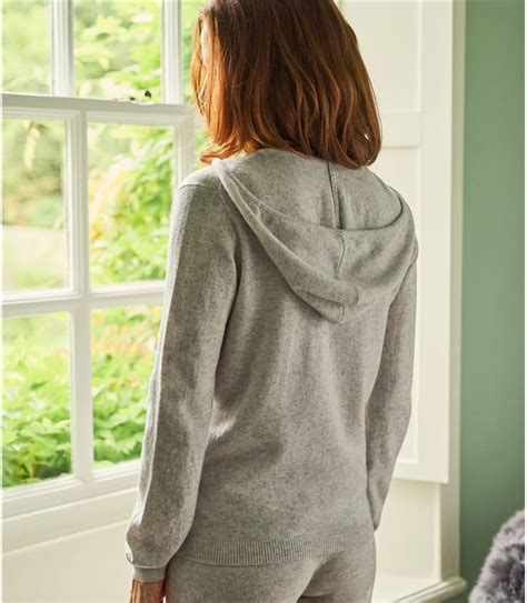 Dove Grey Womens Cashmere Merino Luxe Lounge Hoodie Woolovers Uk