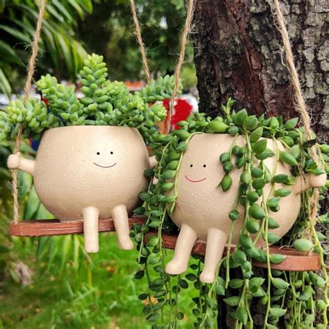 Hanging Swing Face Planter Pot Smiley Face Plant Pot Unique Hanging