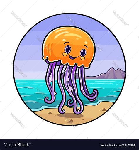 Jellyfish Cute Funny Cartoon Kawaii Colorful Vector Image