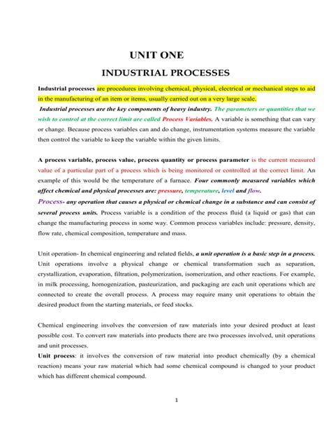 industrial processes variables operations  calculations