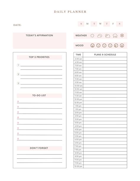 Daily Planner Printable Daily To Do List Instant Download Daily