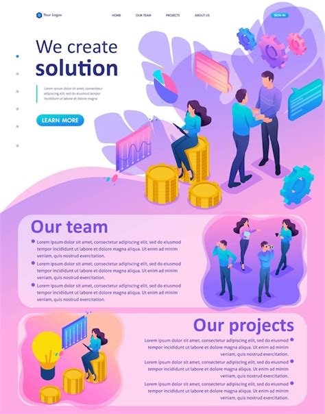 Premium Vector Isometric Website Template Landing Page Bright Concept