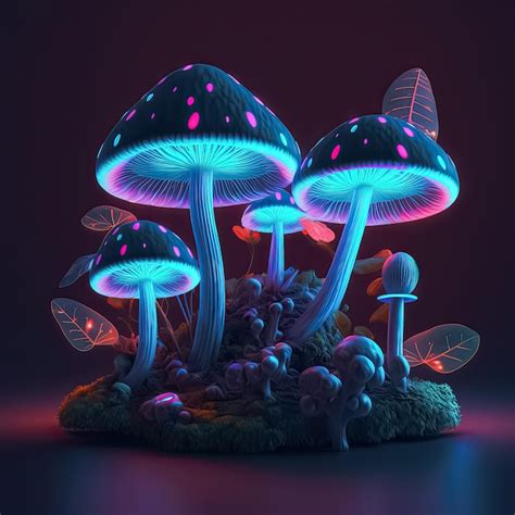 Ilustra O De Fantasia De Cogumelos M Gicos Brilhantes De Cor Neon