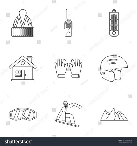 Snowboard Icons Set Outline Illustration 9 Stock Vector Royalty Free