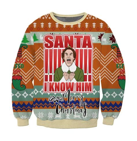 BG Elf Santa I Know Him Merry Christmas Ugly Christmas Sweater, Elf ...