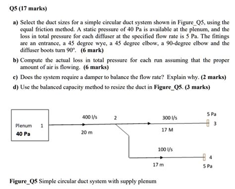 A Select The Duct Sizes For A Simple Circular Duct System Shown In Figureq5 Using The Equal