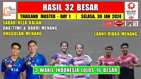 Hasil Lengkap Thailand Master 2024 Hari Ini Day 1 R32 SABAR REZA