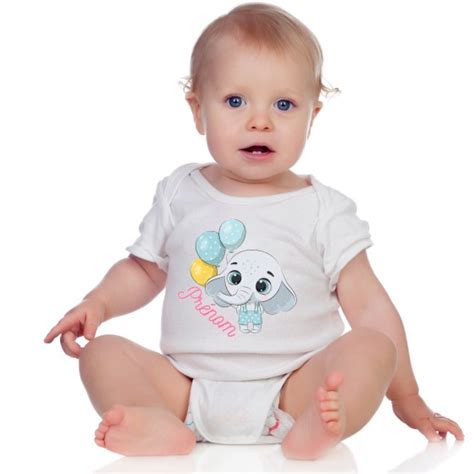 Body Bebe Personnalise Elephant Ballon Prenom