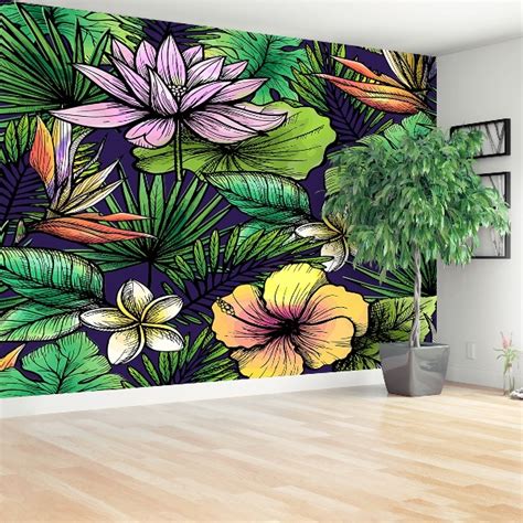 Papier Peint Decoratif Fleurs Tropicales Tulup Fr