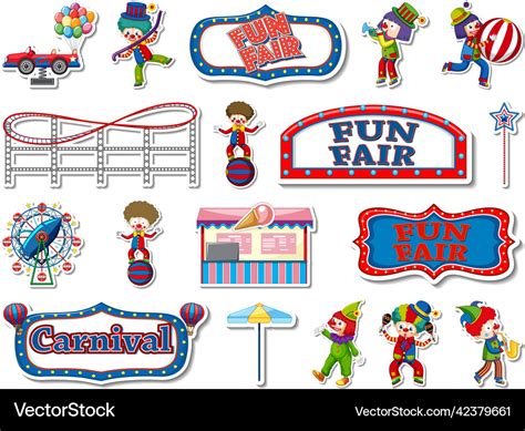 Sticker Set Of Amusement Park And Fun Fair Objects