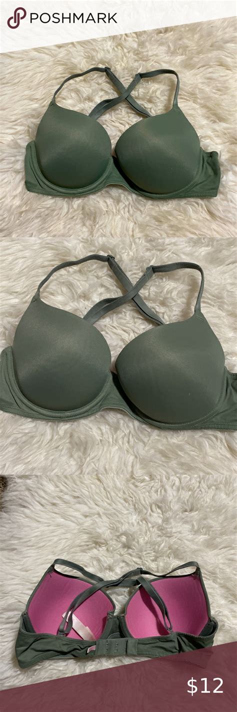 VS PINK Racerback Wear Everywhere Lightly Lined Bra Size 32C Sage Green