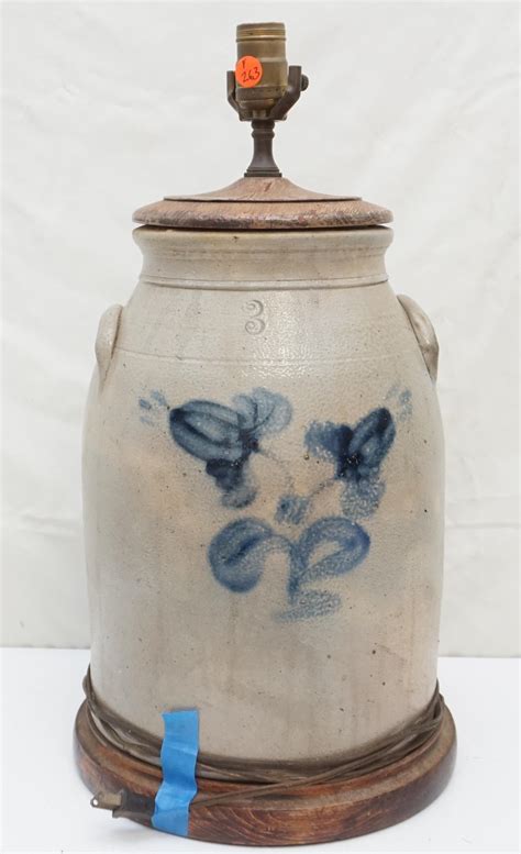 At Auction ANTIQUE STONEWARE 3 GALLON CROCK LAMP