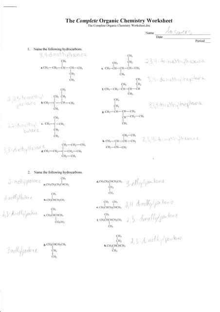 Complete Organic Chemistry Worksheet Answers Pdf