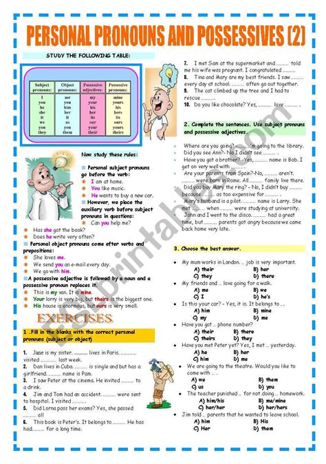 Personal Pronouns And Possessives Review Esl Worksheet By Katiana