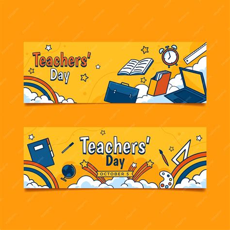 Free Vector | Hand drawn teachers' day horizontal banners set