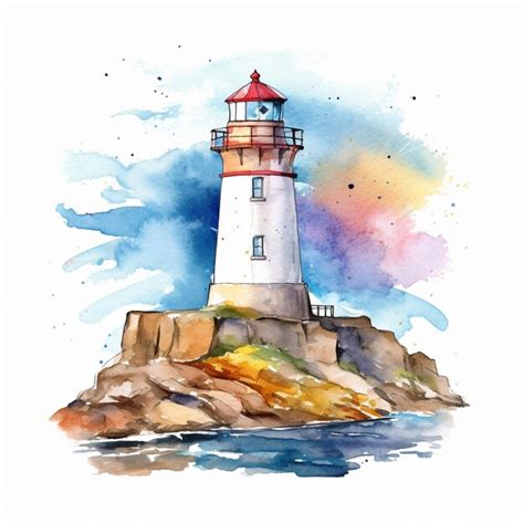 Premium AI Image | A watercolor painting of a lighthouse by the sea