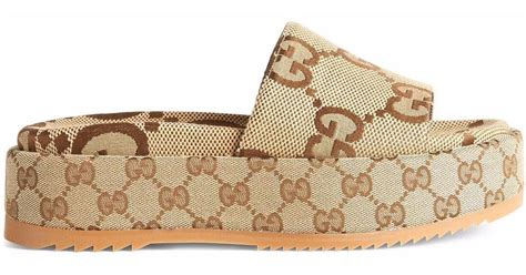 Gucci Neutral Gg Platform Slides In Natural Lyst