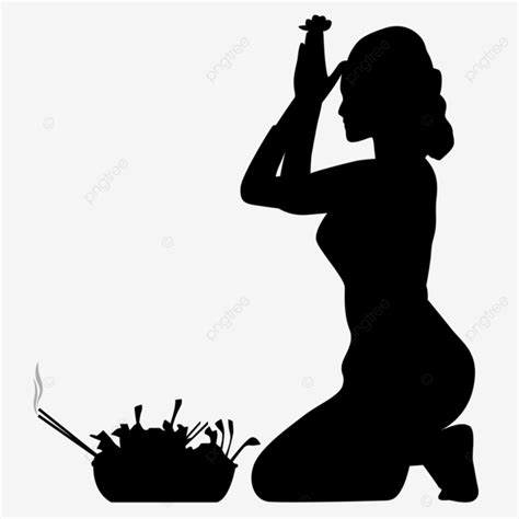 Silhouette Of Balinese Hindu Girl Doing Prayers Vector Bali Balinese