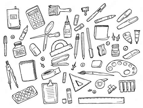 Premium Vector Doodle Set Of Stationery Drawings Vector Illustration