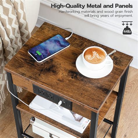 Hoobro End Table With Charging Station Tier Night Stand Nightstand