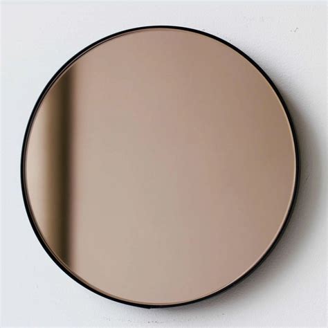 Orbis Bronze Tinted Round Contemporary Mirror With A Black Frame