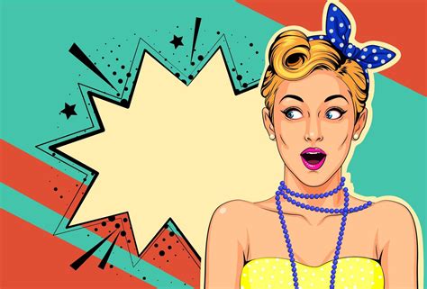 Beautiful Surprised Pin Up Girl Pop Art Style 1312587 Vector Art At