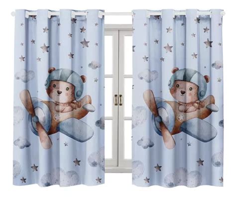 Cortina Quarto Infantil Menino X Estampada Cor Urso Aviador