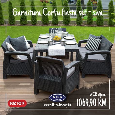 Vrtna garnitura rattan Corfu Fiesta siva 223216 KETER Vrtni namještaj