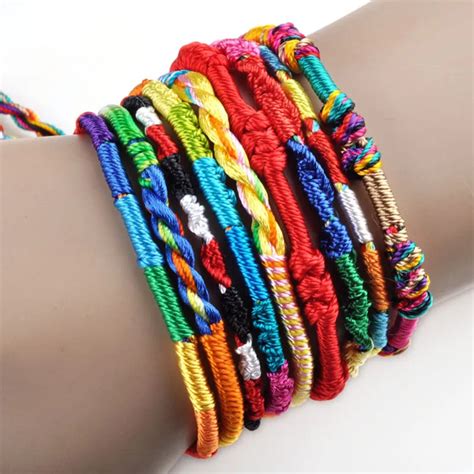 Pcs Lot Handmade Braided Bohemian Colorful Rainbow Rope Bracelets