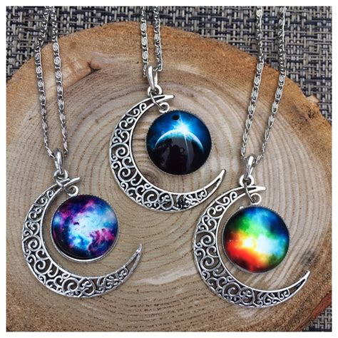 Sale Galaxy Crescent Moon Pendant Necklaces By Somelikeitcharmed