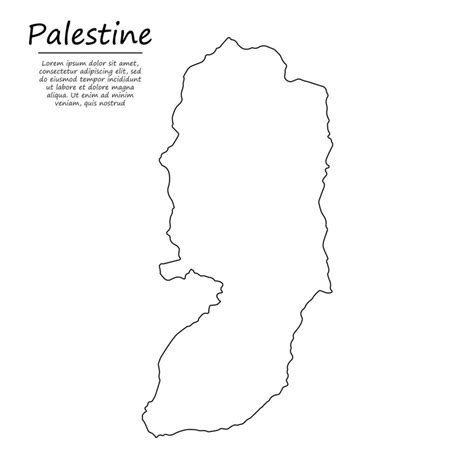 Simple outline map of Palestine, silhouette in sketch line style ...