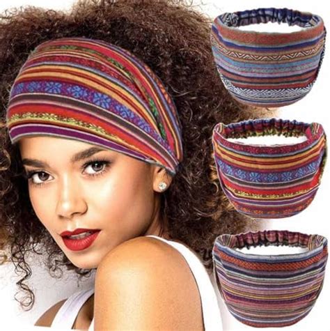 Ybshin Boho Wide Headbands Stripe Head Wraps Knoted Hair Wears Turban Yoga