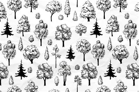 Sketch Set of Trees and Bushes. | Digital graphic design, Vintage ...