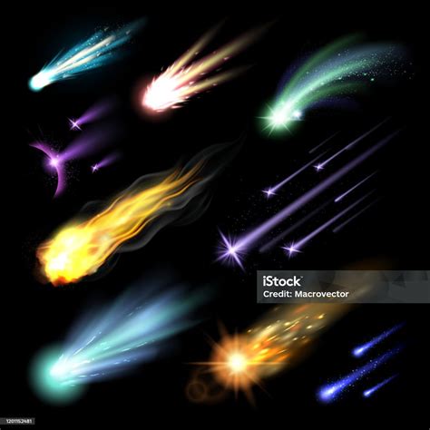 Ilustración De Meteoritos Cometas Bolas De Fuego Conjunto Y Más