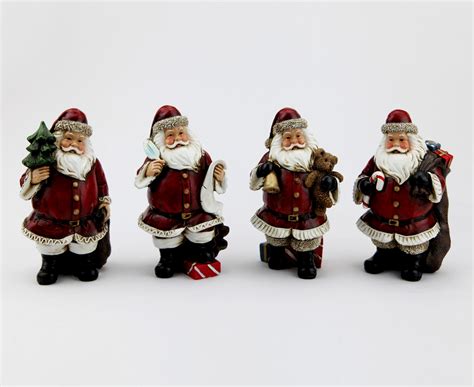 Classic Hand Painted Resin Santa Claus Figurine Set With His Bag Of