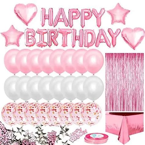 Izoel Decoration Anniversaire Fille Rose Ballon Banderole Joyeux