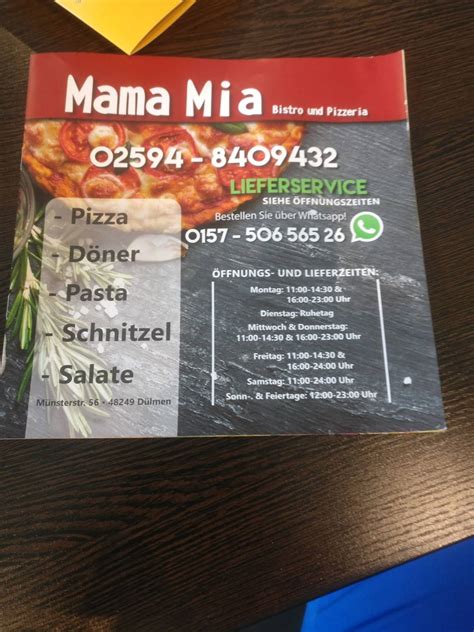 Speisekarte Von Mama Mia Bistro Und Pizzeria D Lmen