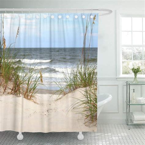 Ocean Landscape Shower Curtain Romantic Panorama With Full Moon On Sea