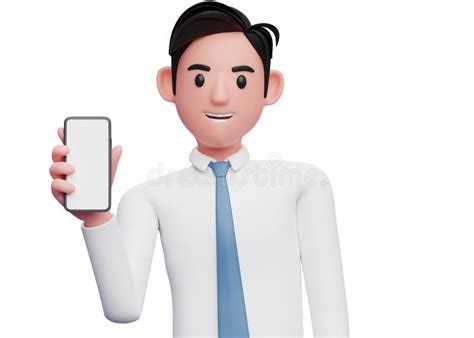 3d Businessman In White Shirt Holding A Cellphone While Tilting Her