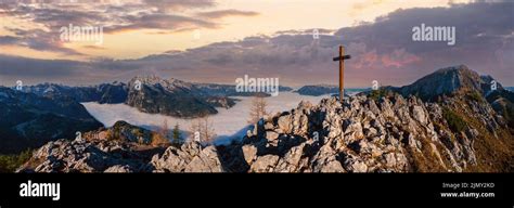 Autumn Alps Mountain Misty Dusk View From Jenner Viewing Platform