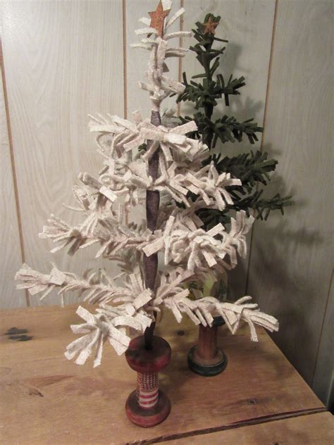 Primitive Christmas Tree Wool Feather Tree Complete Off White Etsy