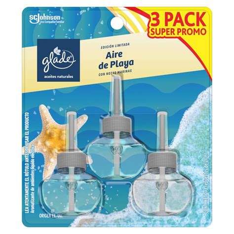 GLADE ACEITE NATURAL AIRE DE PLAYA RECARGA 21 ML X 3 6 UNIDADES