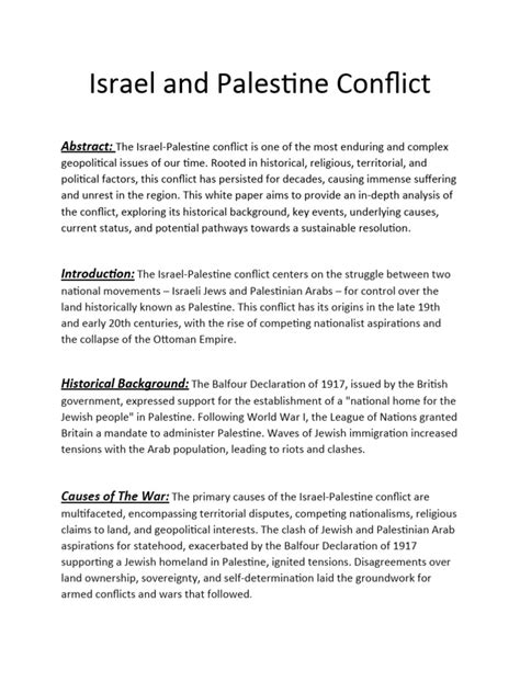 Israel And Palestine Conlict White Paper Writing Pdf Mandatory