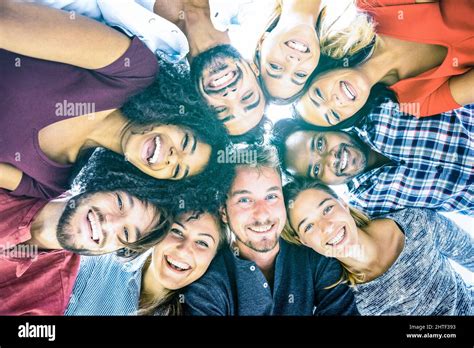 Multiracial Best Friends Millennials Taking Selfie Outdoors With Back