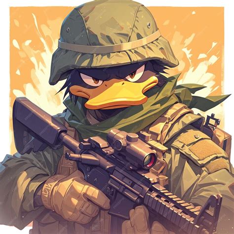 Premium Vector A Vigilant Duck Soldier Cartoon Style