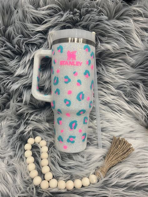 Stanley 40oz Leopard Glitter Tumbler Tiktok Please Read Description