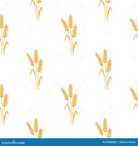 Seamless Pattern With Spikelets And Grains Of Wheat On White Background