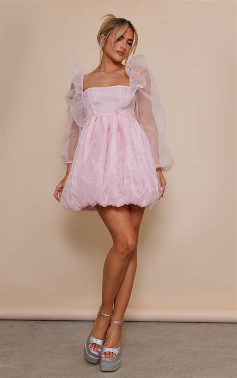 Robe En Organza Rose Tendre À Jupe Et Manches Bouffantes