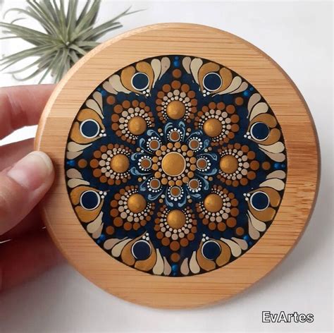 Sold Personalized Hand Painted Blue And Brown Mandala Coasters