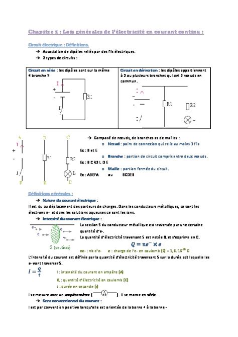 Chapitre Lois G N Rales De Lectricit En Courant Continu Pdfcoffee